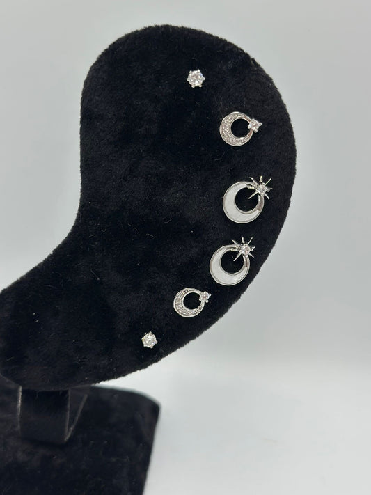 Ay Yıldız Detay 6 Lı Set Küpe (Çelik)