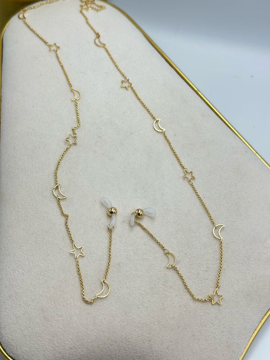 Ay Yıldız Detaylı Altın Kaplama Gözlük İpi