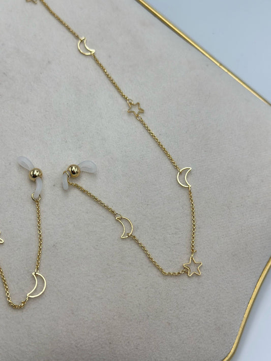 Ay Yıldız Detaylı Altın Kaplama Gözlük İpi