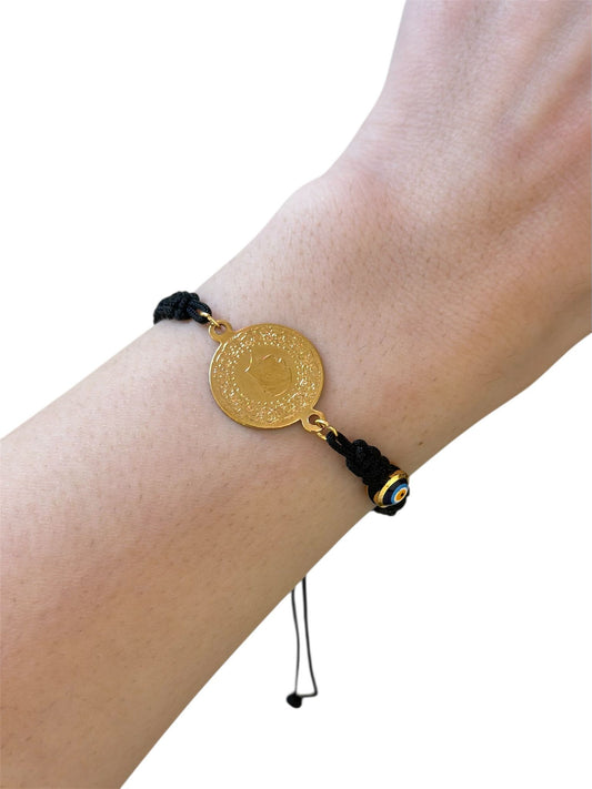 Ayarlamalı İp Detaylı Çeyrek Çelik Siyah Bileklik