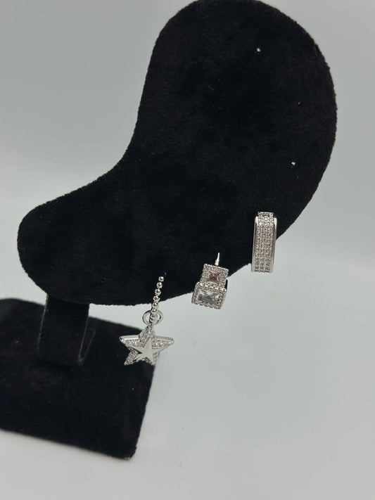 Baget Halka Ve Sallantılı Yıldız Detay Set Küpe