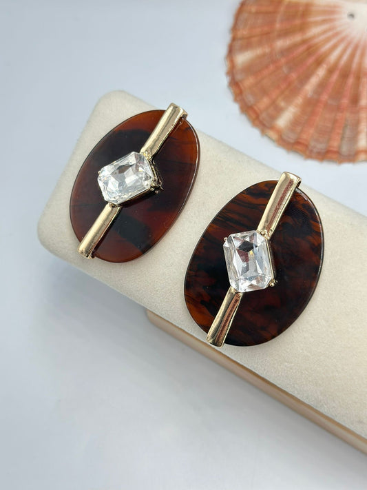 Baget Taş Detay Kemik Küpe (Pirinç Kaplama)