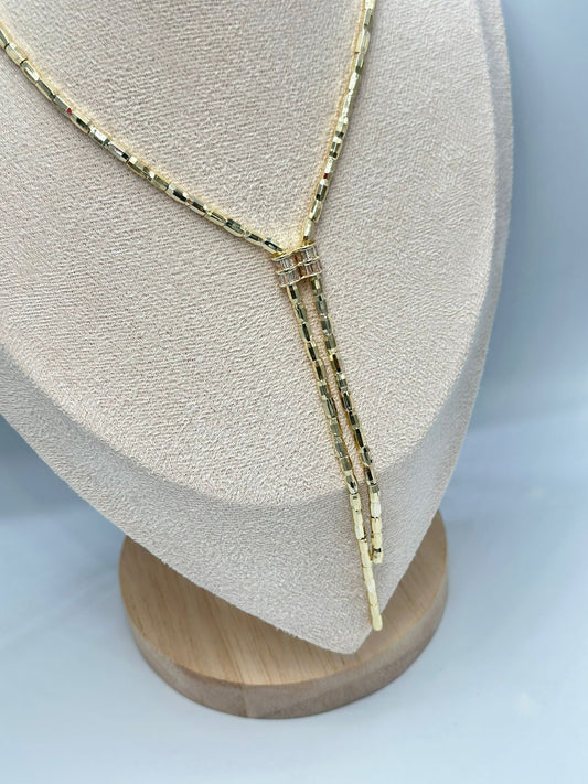 Baget Taş Detaylı Altın Kaplama Kolye (60Cm)