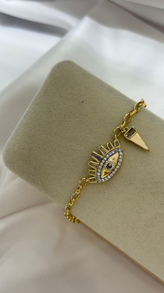 Baget Taş Detaylı Göz Çelik Bileklik