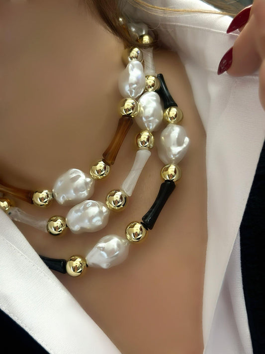 Barok İnci Ve Topçuk Detay Kolye