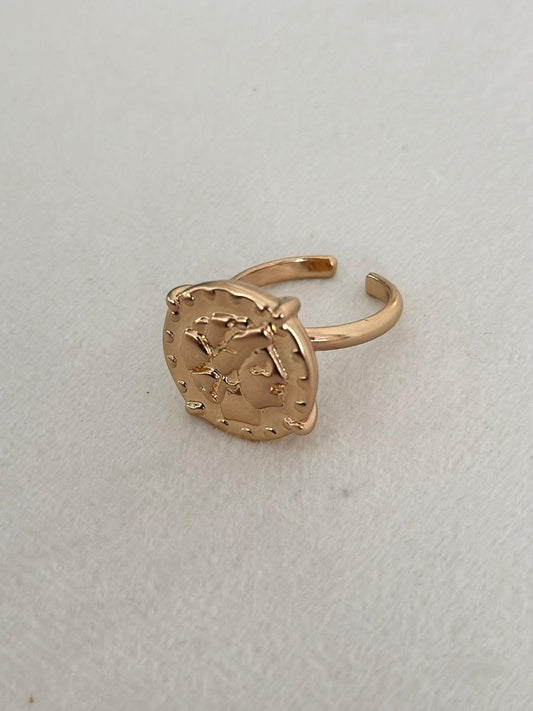Baskı Detaylı Bronz Kaplama Daire Yüzük