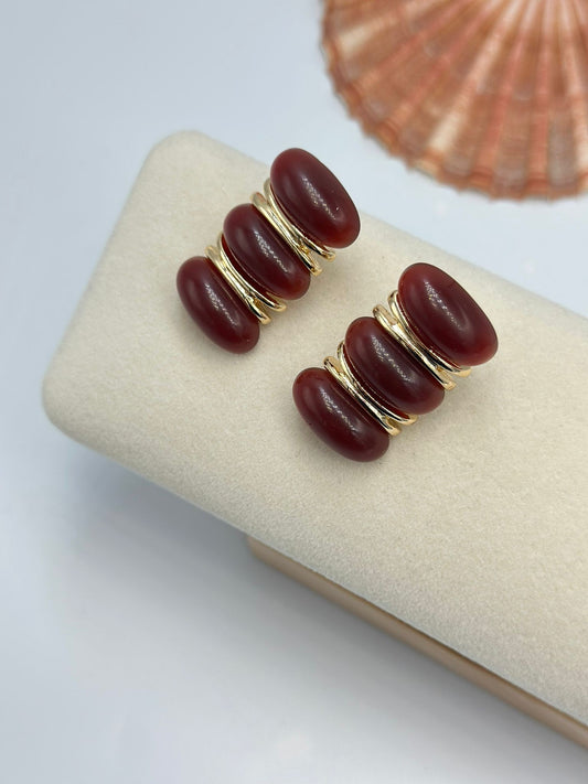 Bordo Oval Kesim Küpe (Çelik)