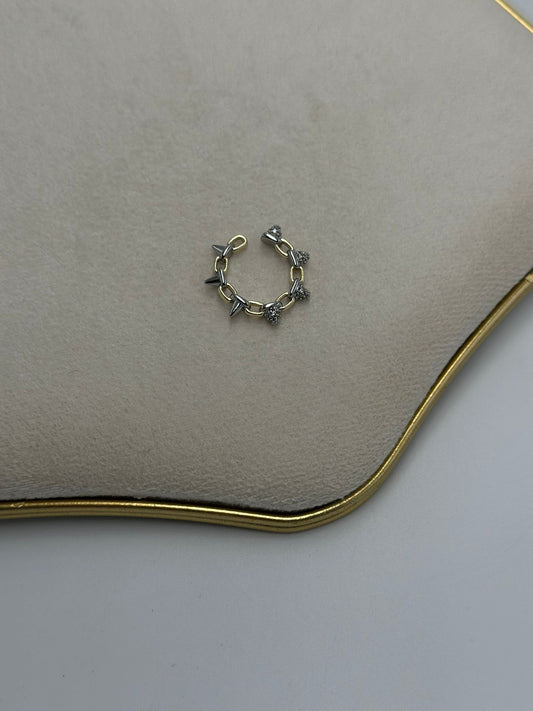 Çift Renk Çivi Detaylı Kıkırdak Küpe (Premium)