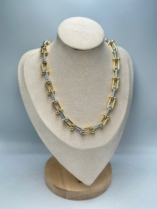 Çift Renk İç İçe Geçme Zincir Kolye (Pirinç Kaplama)