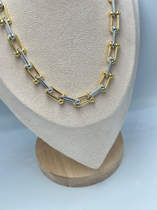 Çift Renk İç İçe Geçme Zincir Kolye (Pirinç Kaplama)