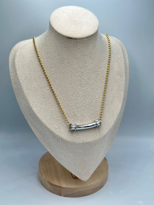 Çift Renk Topçuk Zincir Detay Kolye (Çelik)