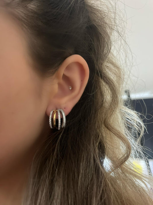 Çift Renk Ve Zirkon Taş Detay Halka Küpe (Çelik)