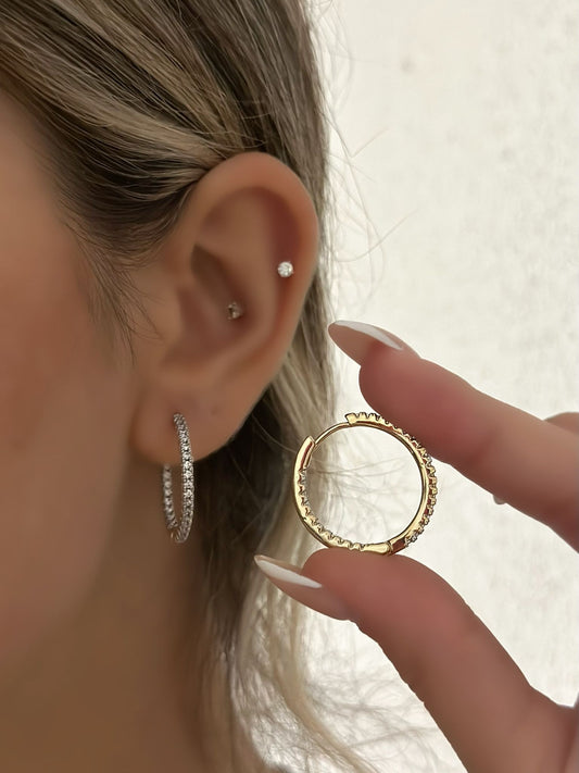 Çift Renk Zirkon Taş Detay Halka Küpe