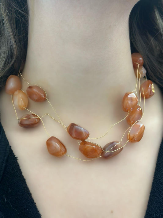 Çoklu Görünüm Turuncu Hareli Tel Kolye