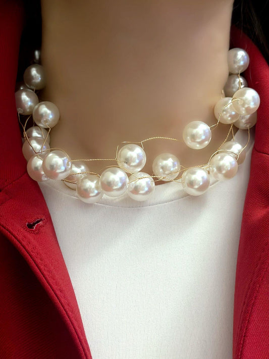 Çoklu İnci Detay Choker Kolye