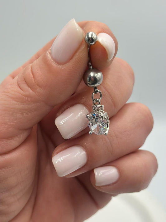 Damla Taş Detaylı Çelik Göbek Piercing