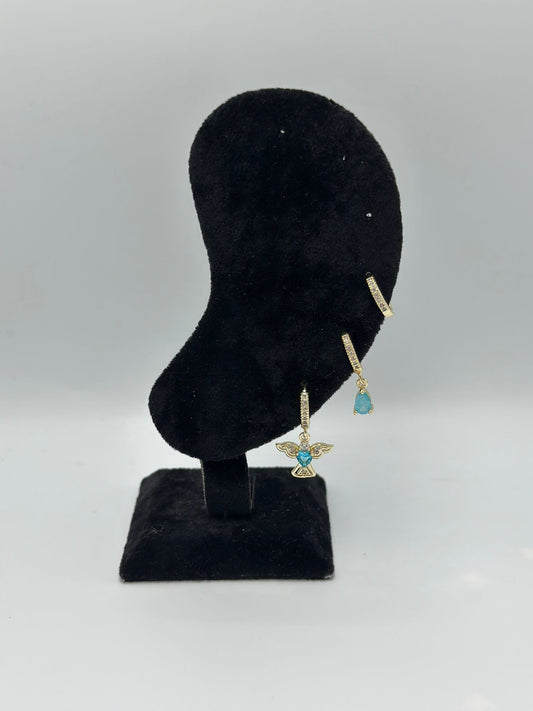 Damla Ve Melek Detay Çelik Set Küpe