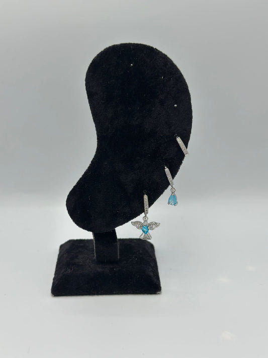 Damla Ve Melek Detay Çelik Set Küpe