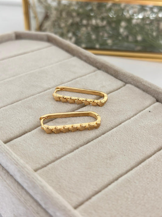 Desenli Gold Plaka Dikdörtken Küpe