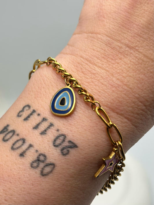 Farklı Figürler İle Detaylı Çelik Gold Bileklik