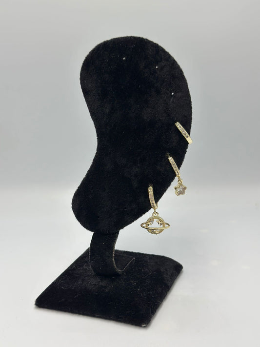 Gezegen Detaylı Set Küpe (Çelik)