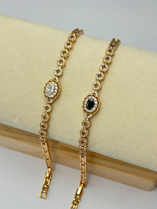 Gold Baget Taş Detaylı Zincir Çelik Bileklik