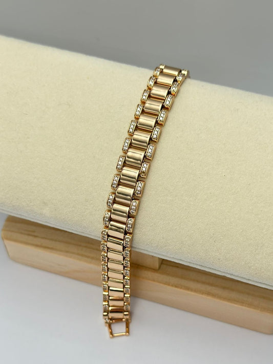 Gold Kesik Plaka Detaylı Unisex Çelik Bileklik