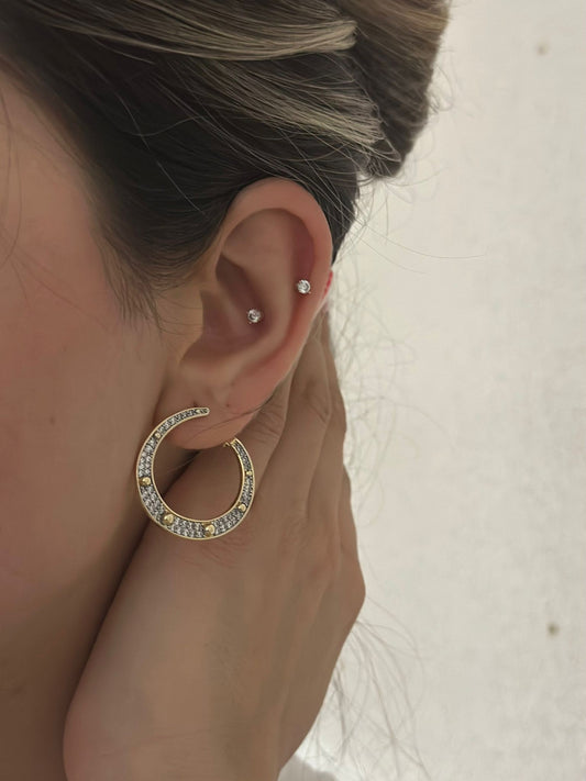 Gold Topçuk Detaylı Halka Küpe (Çelik)