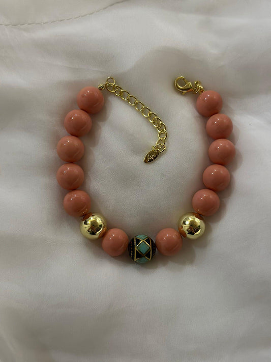 Gold ve Renkki Topçuk Detaylı Çelik Bileklik