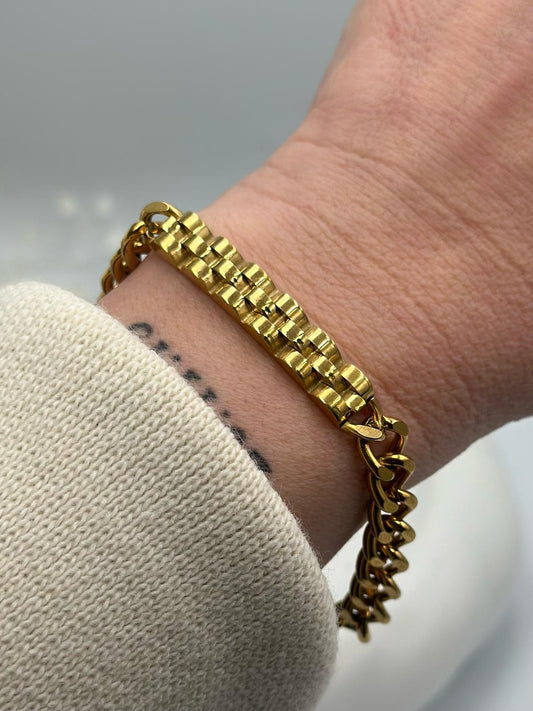 Gold Zincir Model Unisex Çelik Künye Bileklik