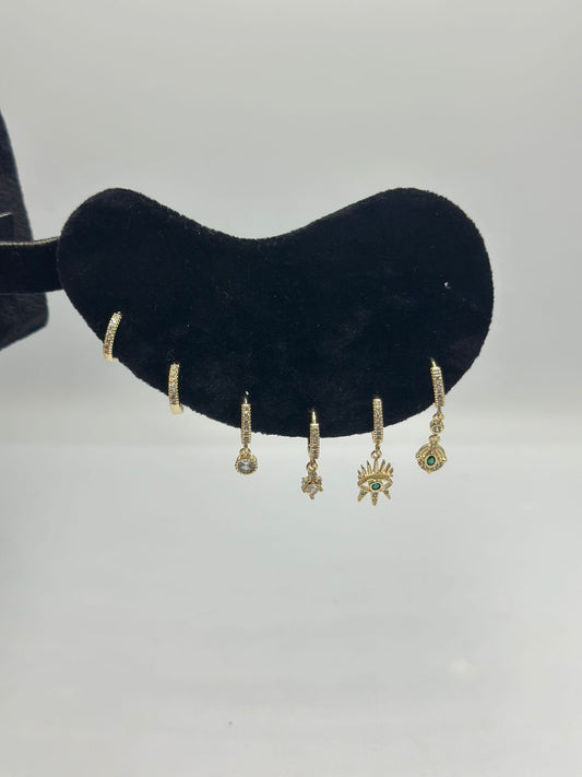 Göz Detay Sallantılı Set Küpe (Çelik)