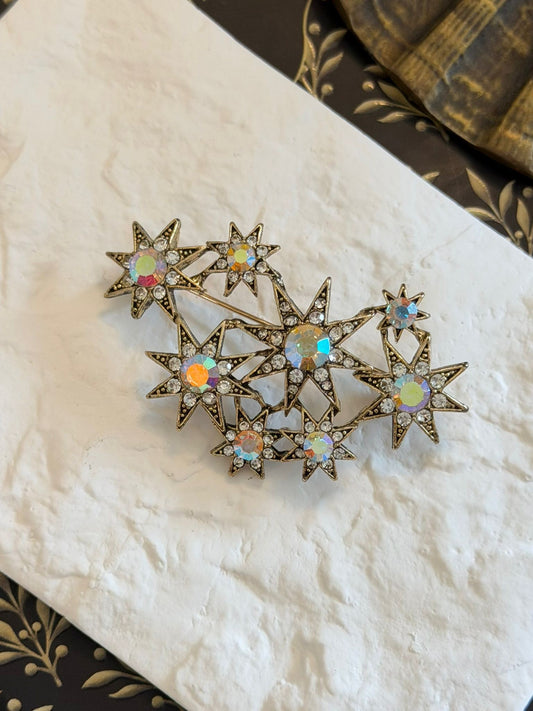 Hologram Taş Detay Kutup Yıldızı Broş (Bronz Kaplama)