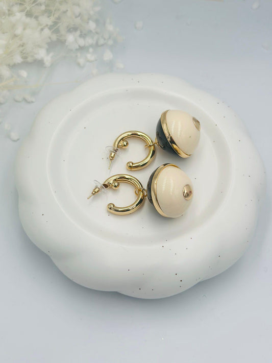 İki Renk Detaylı Topçuk Premium Seri Küpe