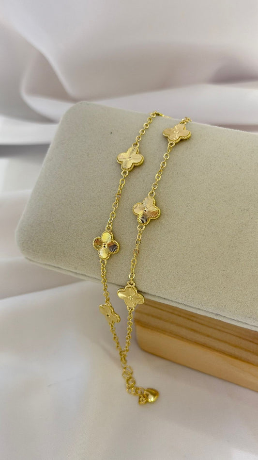 İki Sıra Detay Yonca Bileklik (Çelik)