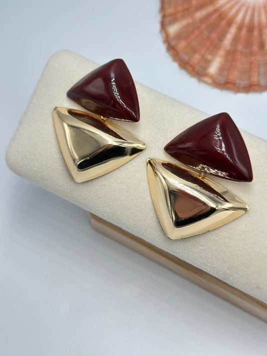 İkili Üçgen Detay Sallantılı Pirinç Kaplama Küpe