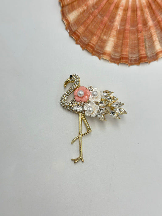 İnci Detaylı Flamingo Broş