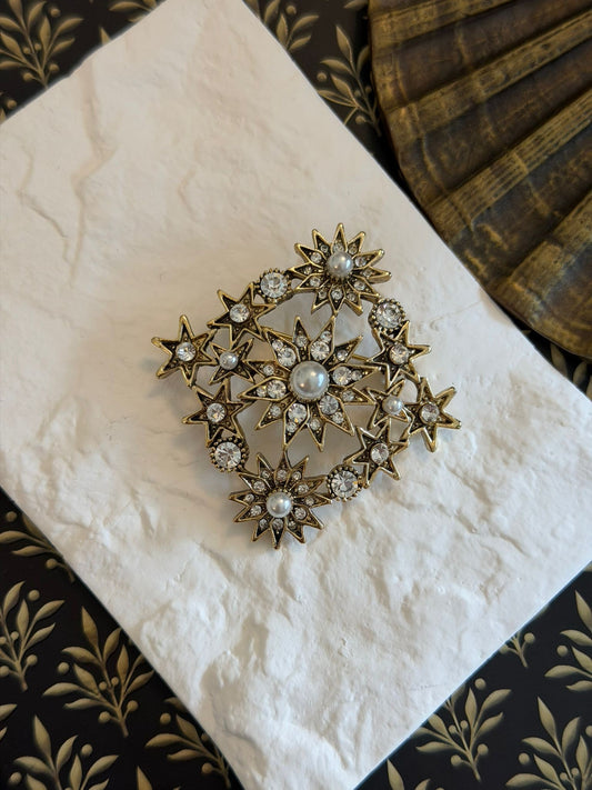 İnci Detaylı Yıldız Broş (Bronz Kaplama)
