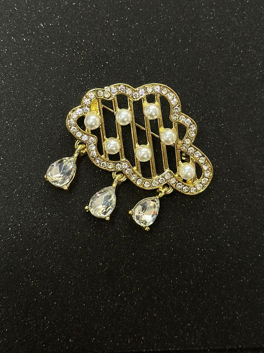 İnci Ve Damla Detaylı Bulut Broş
