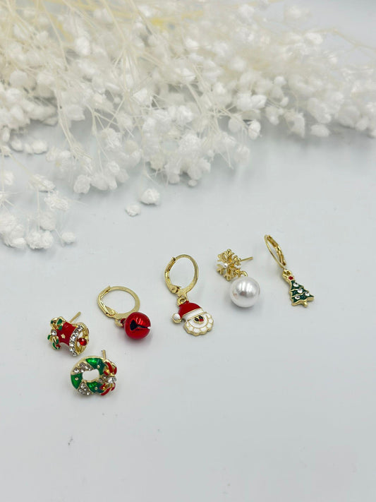 İnci Ve Noel Baba Detay 6 lı Set Küpe