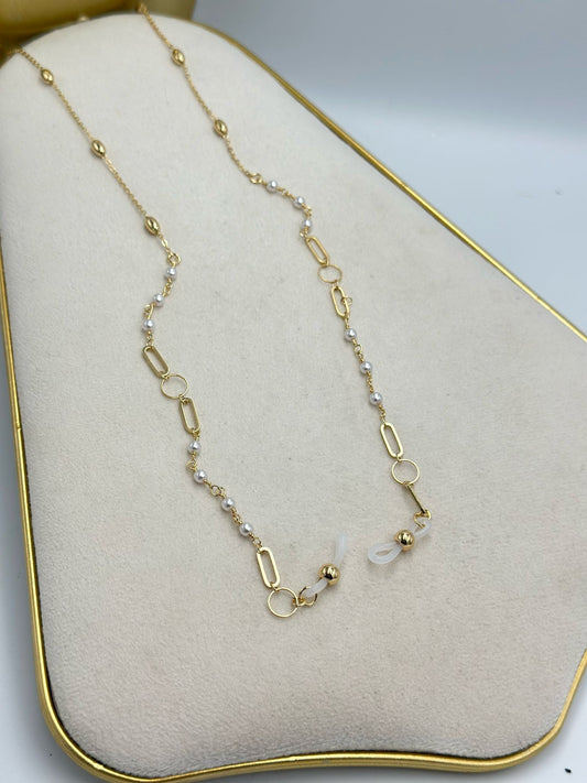 İnci Ve Zincir Detay Altın Kaplama Gözlük İpi