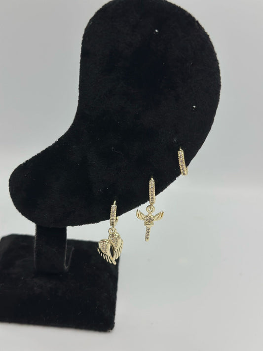 Kanat Ve Melek Detaylı Set Küpe