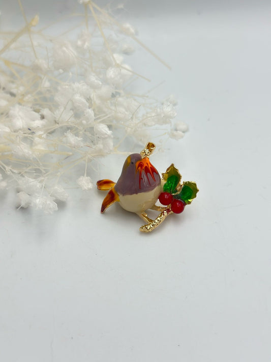 Kiraz Dalında Bülbül Broş