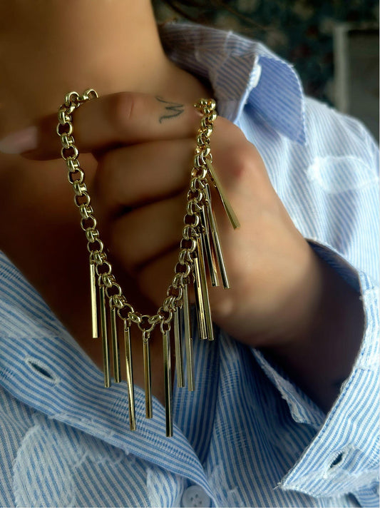 Kısalı Uzunlu Çubuk Detay Çelik Kolye (47cm)