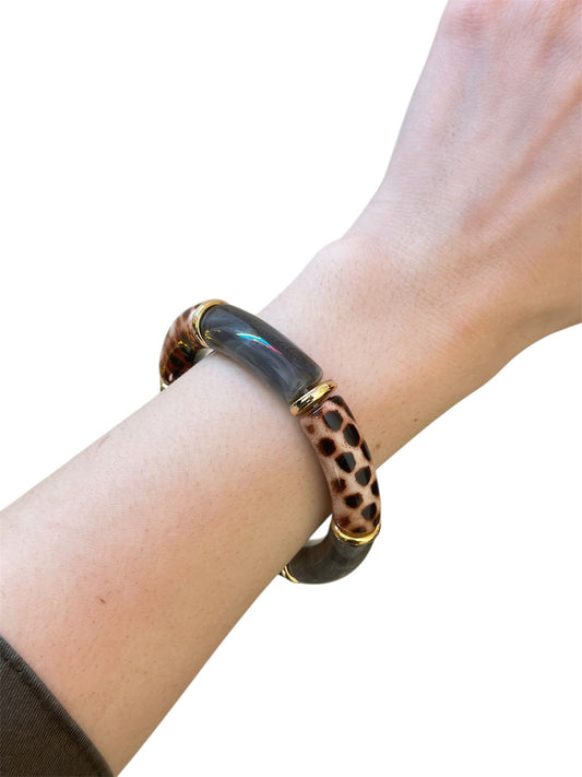 Leopar Desen Detaylı Lastikli Kemik Bileklik