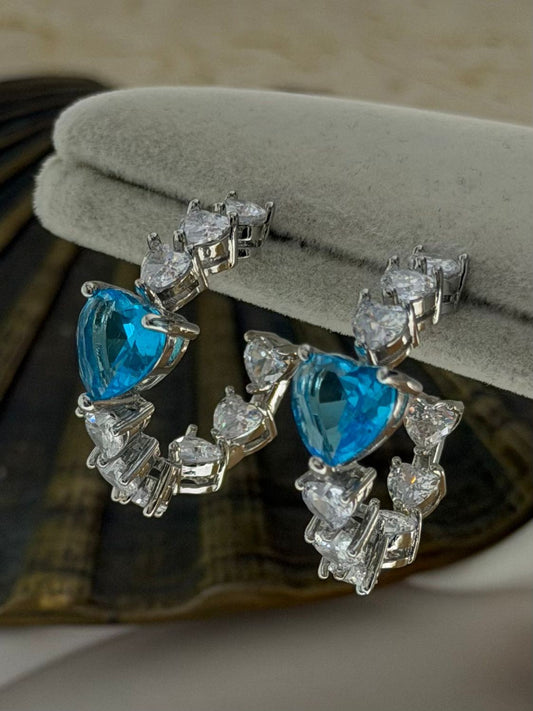 Mavi Kalp Detaylı Halka Küpe (Çelik)