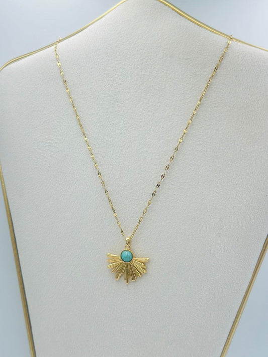 Mineli Detay Yarım Güneş Kolye (Pirinç Kaplama)