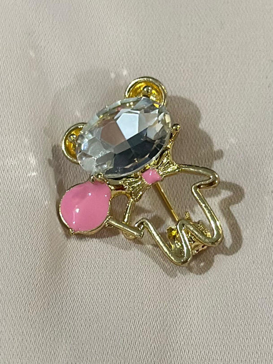 Pembe Balon Detaylı Şirin Ayıcık Broş