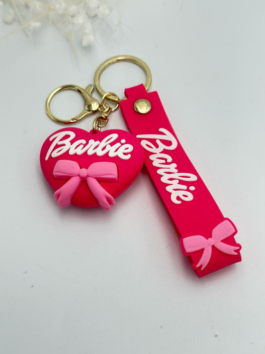 Pembe Fiyonk Detaylı Kalp Barbiee Anahtarlık