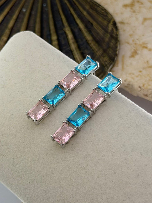 Pembe Mavi Baget Küpe (Pirinç Kaplama)