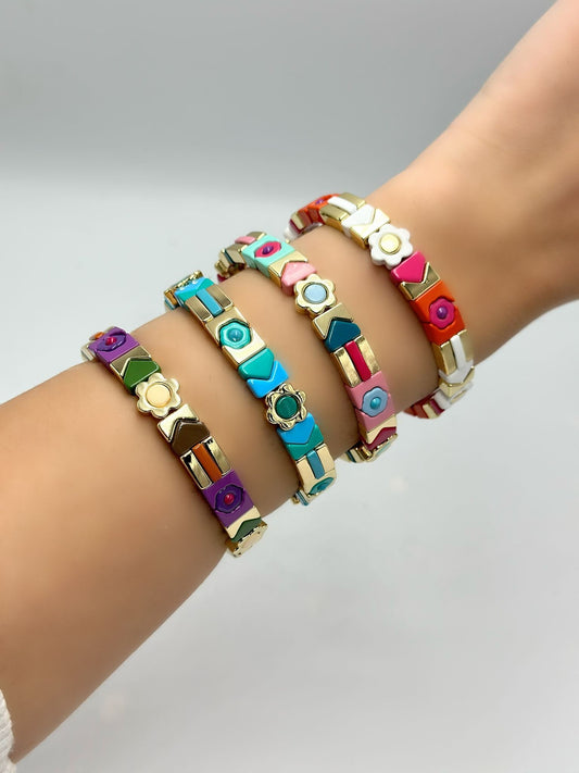 Porselen Kaplama Çiçek Lastik Bileklik